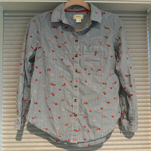 EUC Maeve blue button down with embroidered flowers F-2